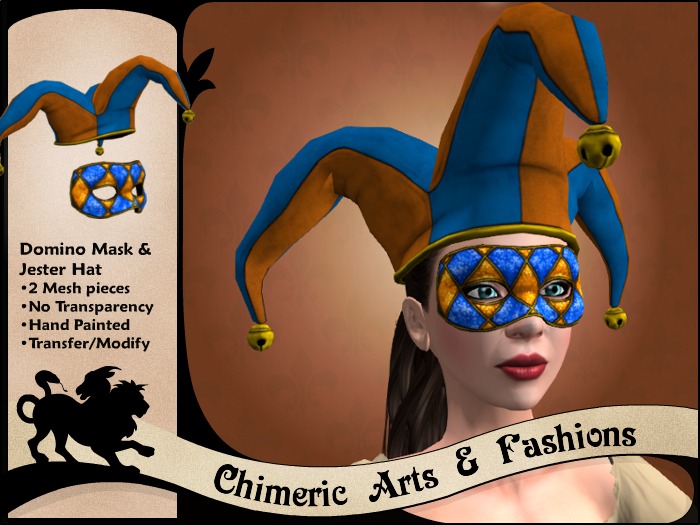 ~Chimeric Fashions~ Domino Mask & Jester Hat (Blue & Orange)