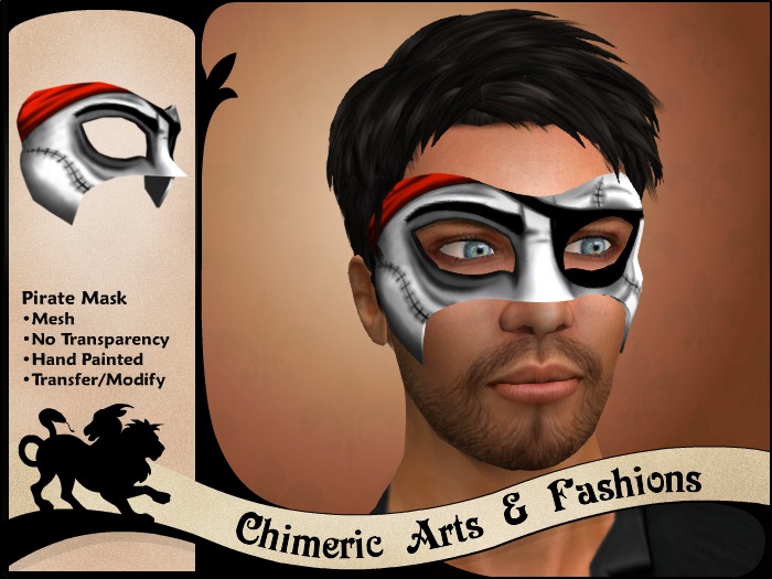 ~Chimeric Fashions~ Pirate Mask (White, Black, & Red)