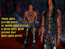 Black Leather Tribal Skull Reaper Tattoo Outfit