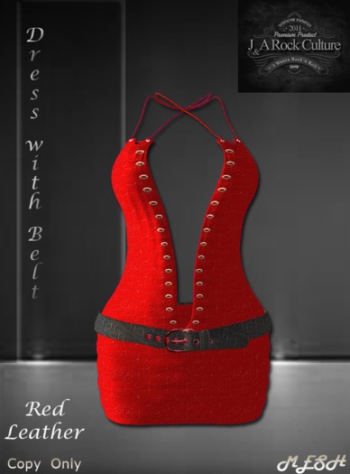 Dress with Belt Red Leather