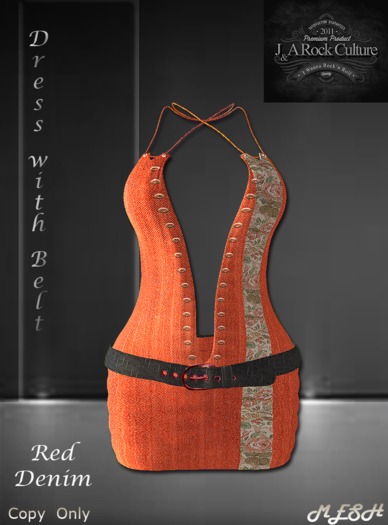 Dress with Belt Red Denim