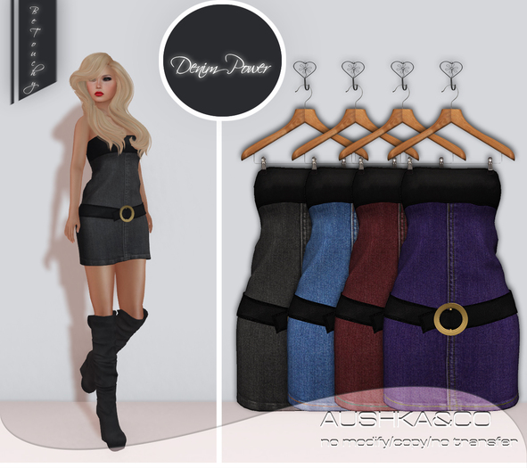 A&CO-Denim & Leather Mini Dress/Belt-DUE