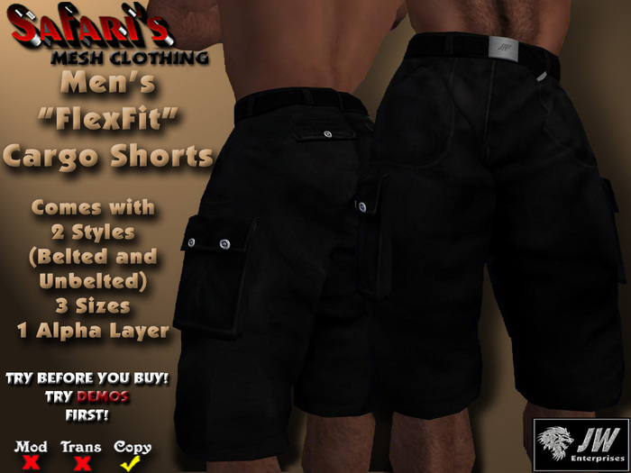 Safari's "FlexFit" - Men's Long Cargo Shorts (Black)
