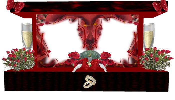 PA-Double RedBlk Rose Wedding Invite