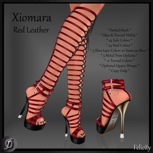 Shoes - *Felicity* Xiomara Stilettos - Red Leather High Heels (24 Sole & 24 Heel Colors) Laced Up Knee Strappy Sandals