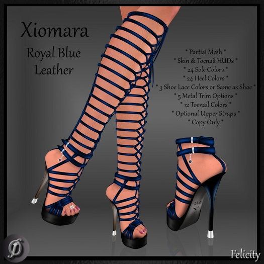 Shoes - *Felicity* Xiomara Stilettos - Royal Blue Leather High Heels (24 Sole & 24 Heel Colors) Laced Up Knee Sandals