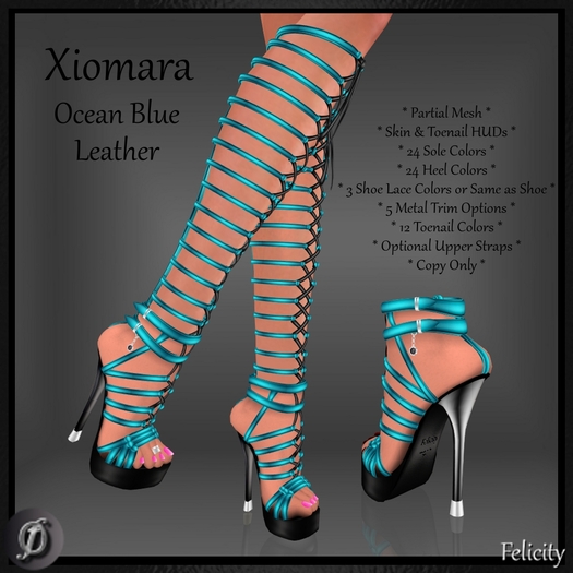 Shoes - *Felicity* Xiomara Stilettos - Ocean Blue Leather High Heels (24 Sole & 24 Heel Colors) Lace Up Knee Sandals