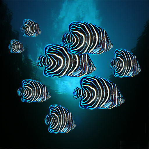 Piscis: 8 Tropical blue Neon-Fishs, random-motion-system