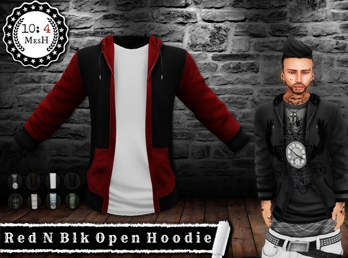 *10: 4 ~ MesH ~ Open Hoodie ~ Red N Black ~ With Tee Texture Change