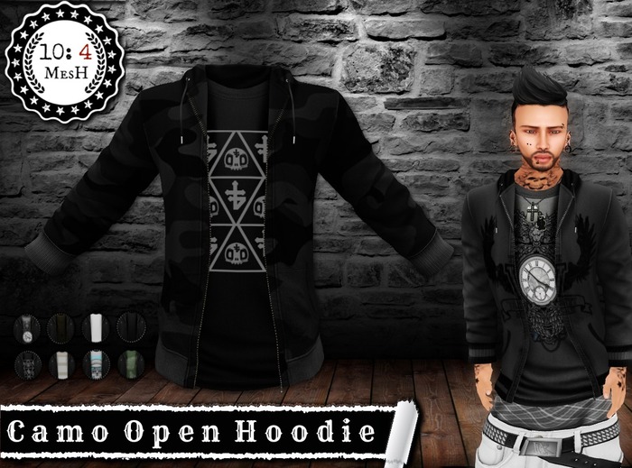 *10: 4 ~ MesH ~ Open Hoodie ~ Camo ~ With Tee Texture Change
