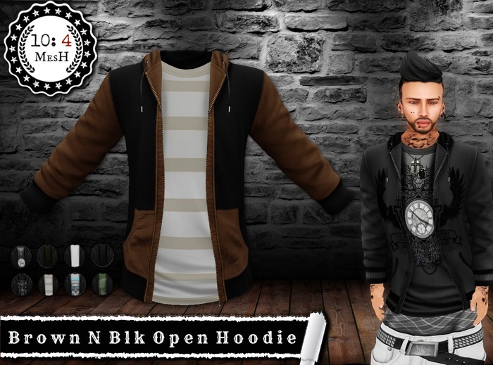 *10: 4 ~ MesH ~ Open Hoodie ~ Brown N Black ~ With Tee Texture Change