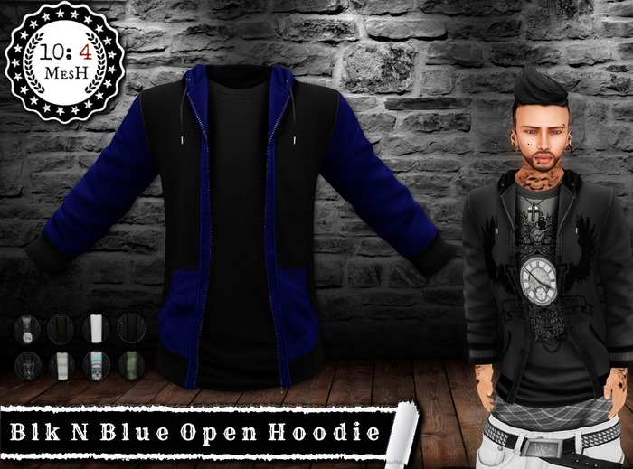 *10: 4 ~ MesH ~ Open Hoodie ~ Blue N Black ~ With Tee Texture Change