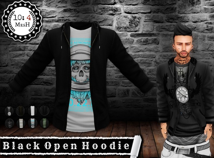 *10: 4 ~ MesH ~ Open Hoodie ~ Black ~ With Tee Texture Change