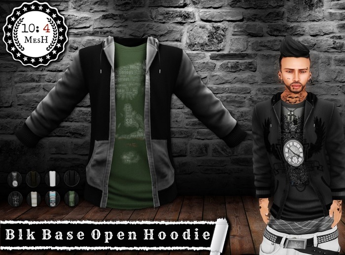 *10: 4 ~ MesH ~ Open Hoodie ~ Main Blk ~ With Tee Texture Change