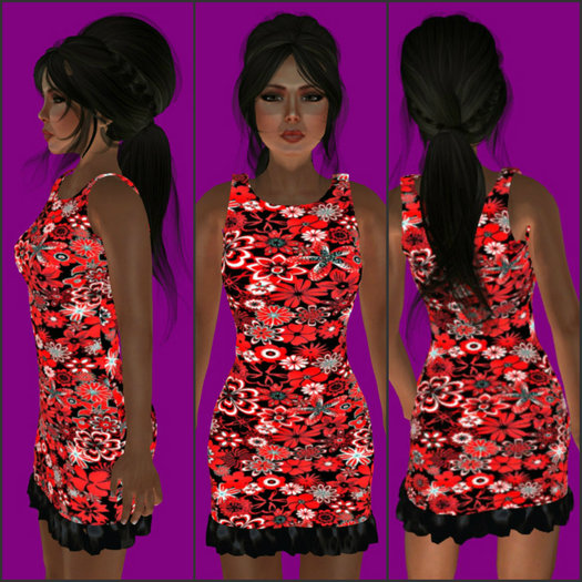 Red Floral Ruffled Mesh Dress Boxed