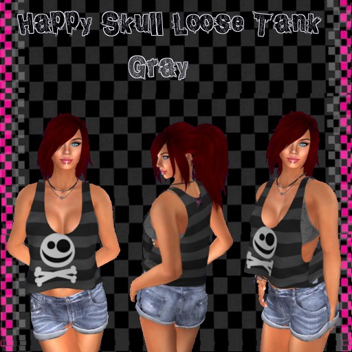 Happy Skull Loose Tank Gray