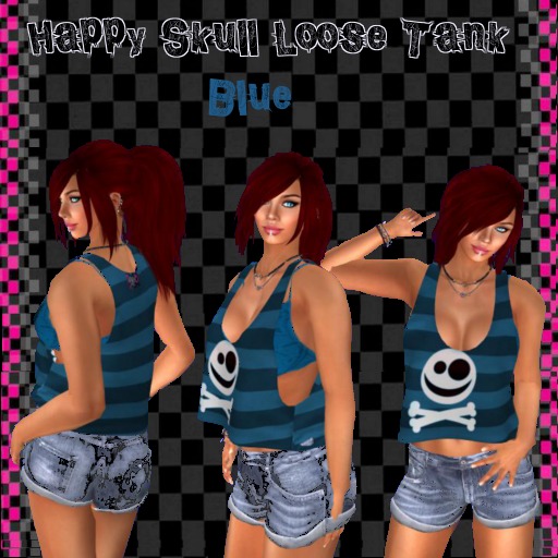 Happy Skull Loose Tank Blue