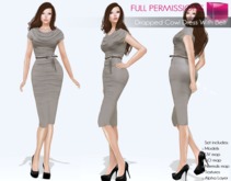 Full Perm Fitmesh and Rigged Mesh Drapped Cowl Dress With Belt
