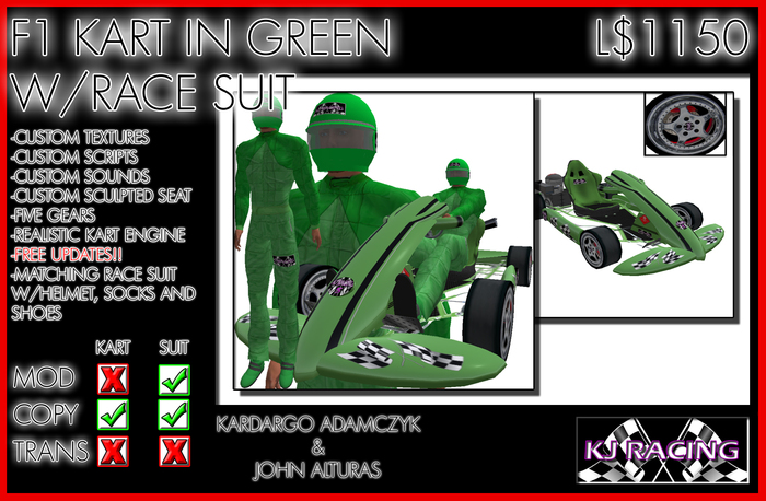 F1 Green Go Kart and Suit