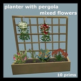 Planter with pergola and mixed flowers