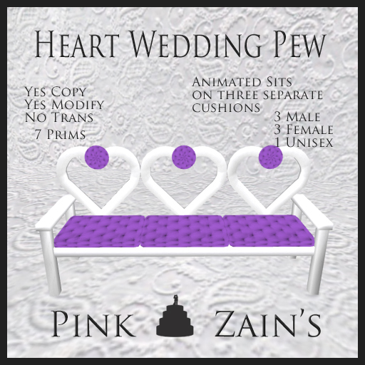 Heart Wedding Pew - Purple