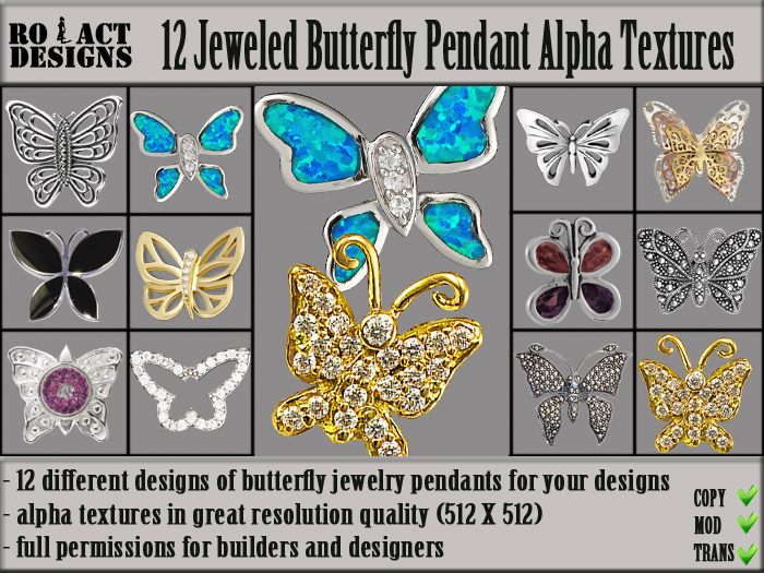 Ro!Act Designs 12 Jeweled Butterfly Pendant Alpha