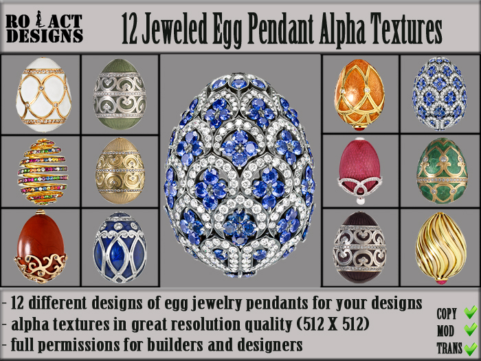 Ro!Act Designs 12 Jeweled Egg Pendant Alpha Textures