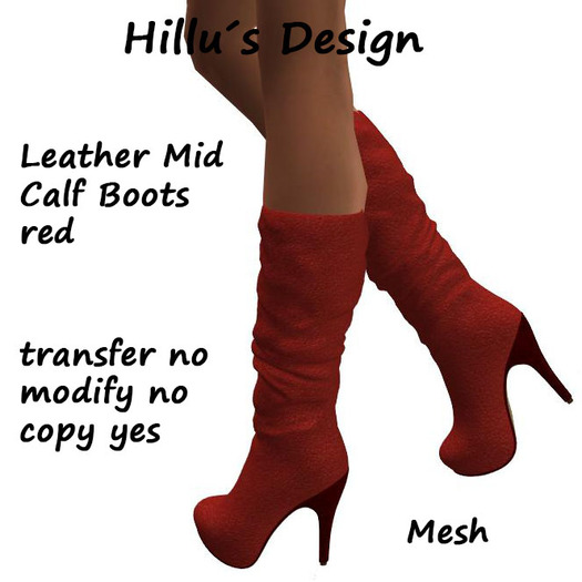Leather Mid Calf Boots red