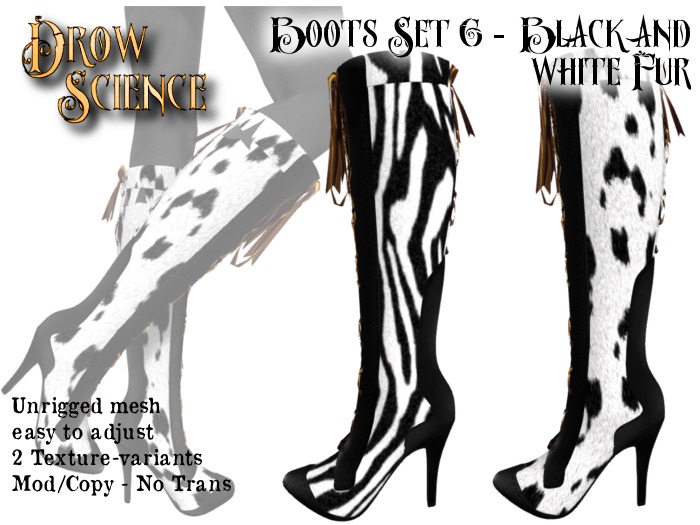 Drow Science Boots Set 6 Black and White Fur