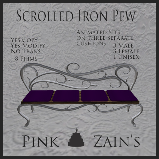 Scrolled Iron Pew - Goth/Purple