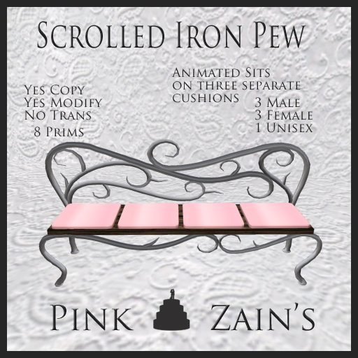 Scrolled Iron Pew - Pink