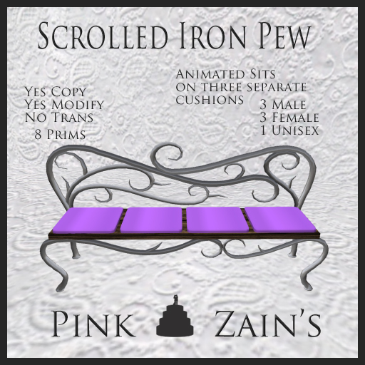Scrolled Iron Pew - Purple