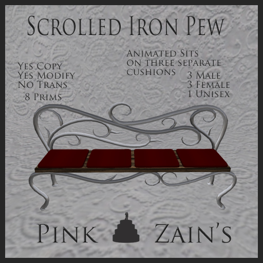 Scrolled Iron Pew -Goth/Red