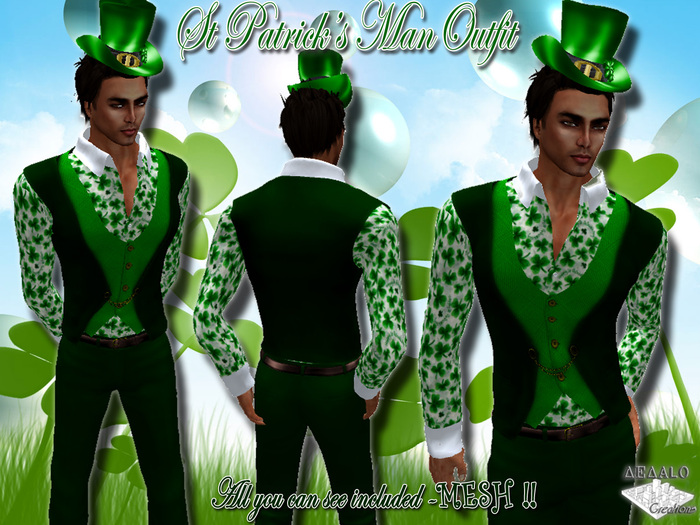 St Patrick's Man Outfit - Mesh - Irish Male Costume - * SPECIAL PRICE St Patrick's Day Promo *