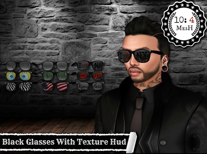 *10: 4 ~ MesH ~ Graphic Glasses ~ Black ~ Lens Texture Change Hud