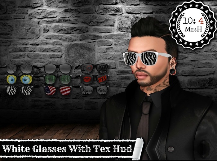 *10: 4 ~ MesH ~ Graphic Glasses ~ White ~ With Lens Texture Change Hud