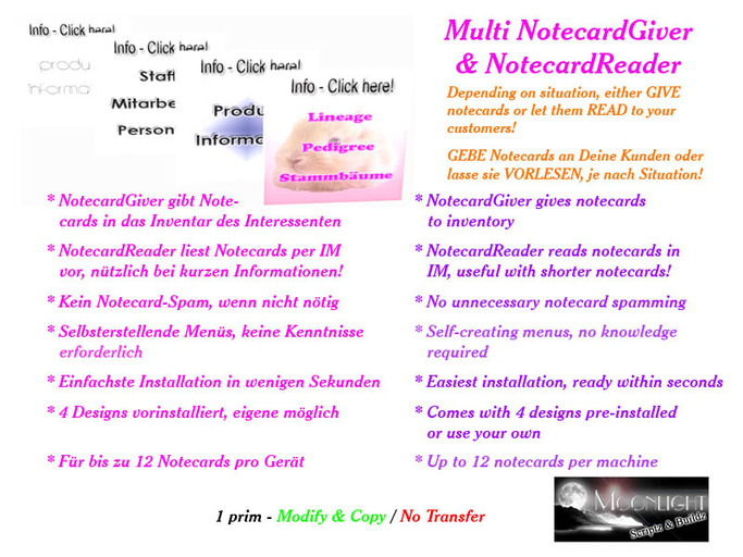 MultiNotecard Giver & NotecardReader multilingual special Ozimals Bunny edition