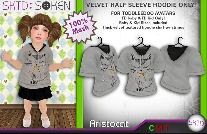 [SKTD] Toddleedoo Aristocat Velvet Half Sleeve Hoodie Shirt