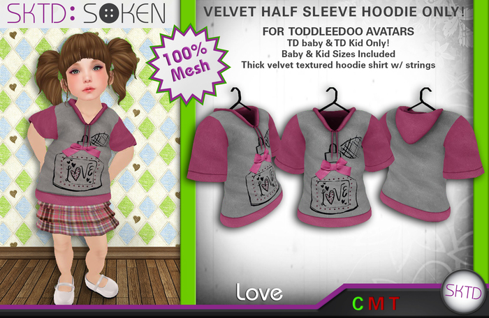 [SKTD] Toddleedoo Love Velvet Half Sleeve Hoodie Shirt