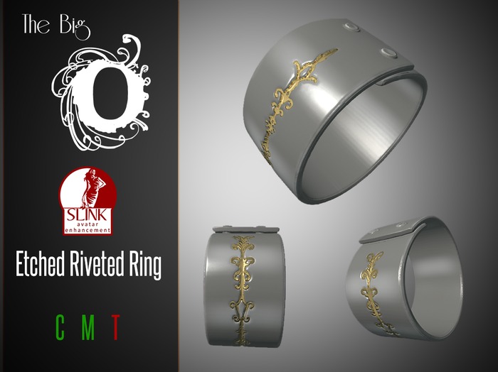 ((( Big O ))) Etched Riveted Ring