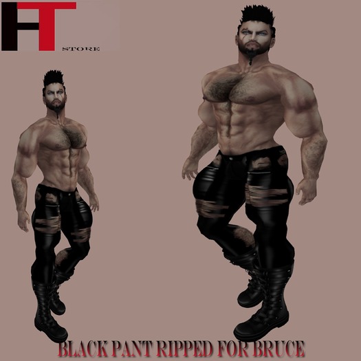 BRUCE-(H-T)  BLACK RIPPED LEATHER PANTS