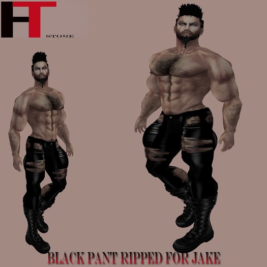 JAKE (H-T)  BLACK RIPPED LEATHER PANTS FOR L'UOMO