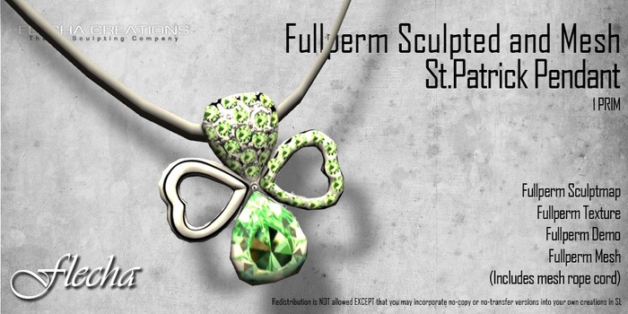 FLECHA sculpted and mesh st patrick pendant fullperm
