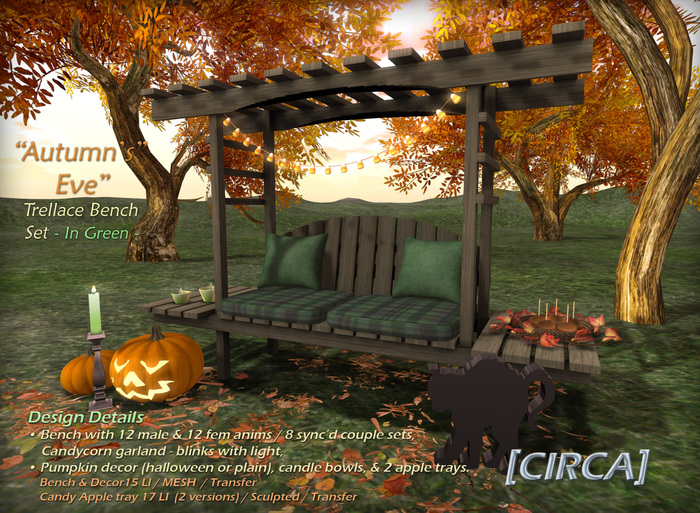 [CIRCA] Pkg - "Autumn's Eve" - Trellace Bench Set - In Green