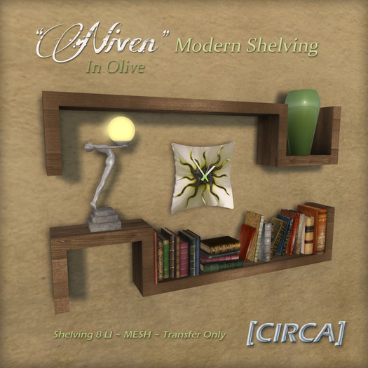 [CIRCA] - "Niven" Modern Shelving with Decor - In Olives 