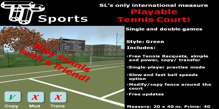 TT Sports Playable Tennis Game (green court)