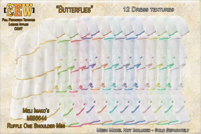 [SEW] FP Tex MI86644 Ruffle One Shoulder Mini Butterflies