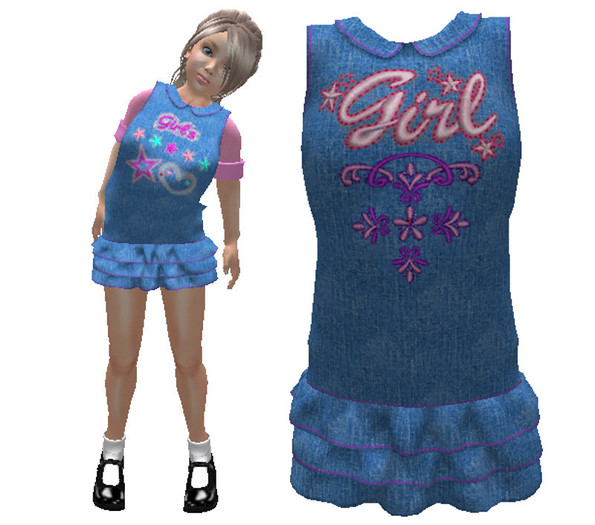 LITTLE GIRL DRESS - DENIM PINK EMBROIDERY & SHOES