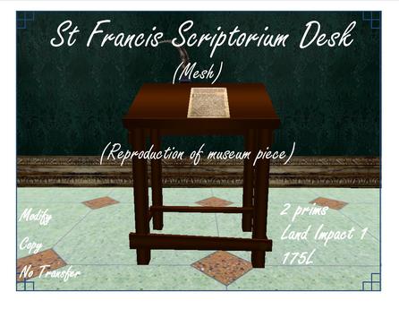 Second Life Marketplace - St Francis Scriptorium Desk