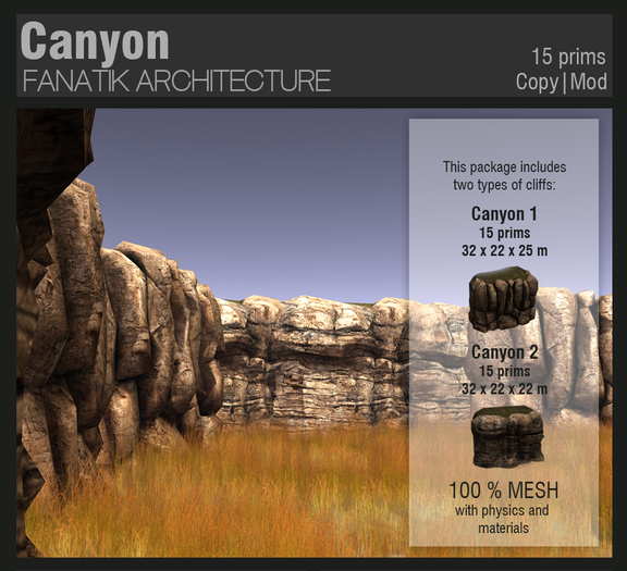 :Fanatik Architecture: CANYON – mesh rock mountains - mesh building prefab with physics and materials